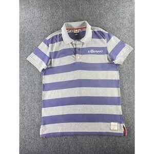 Ellesse Mens Striped Polo Shirt Large Purple Grey Short Sleeve Heritage Logo